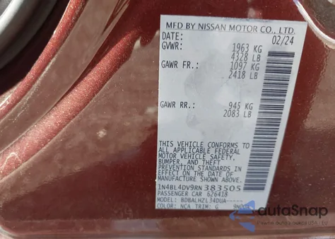 2024 Nissan Altima Sv Fwd from USA, damaged, VIN 1N4BL4DV9RN383505